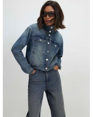 River Island Funnel Neck Denim Bomber Jacket - Blue