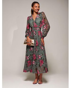 Jolie Moi Long Sleeve Printed Lace Midaxi Dress - Brown