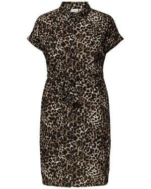 ONLY Leopard Print Short Sleeved Shirt Dress - Black