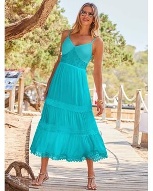Sosandar Petite Crochet Detail Tiered Hem Maxi Dress - Blue