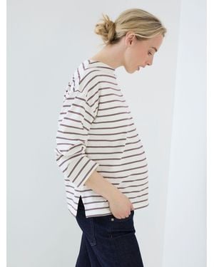 Jojo Maman Bébé Burgundy Stripe Long Sleeve Slash Neck Maternity T-Shirt - White