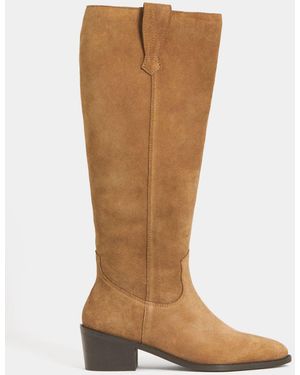 JD Williams Wide Fit Suede Knee High Western Boots - Brown