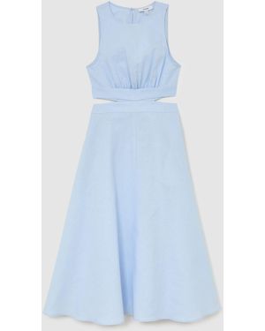 Reiss Linen-Cotton Cut-Out Midi Dress - Blue