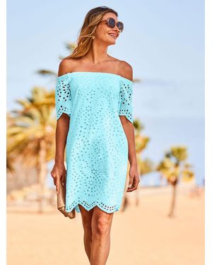 Sosandar Broderie Bardot Dress - Blue