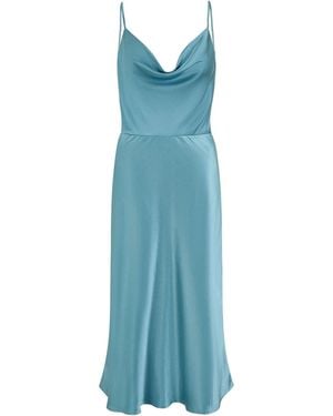 Yumi' Satin Cowl Neck Midi Dress - Blue