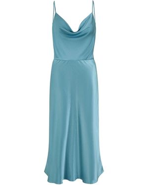 Yumi' Satin Cowl Neck Midi Dress - Blue