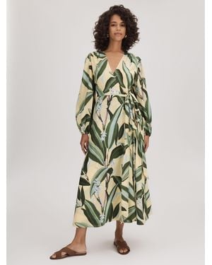 Florere Cotton Printed Wrap Midi Dress - Green