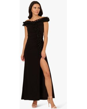 Adrianna Papell Jersey Ruffle Trim Gown - Black