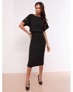 Lipsy Short Sleeve Blouson Midi Bodycon Dress - Black