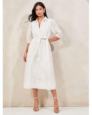 Lipsy Textured Belted Midi Shirt Dress - Natural