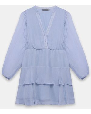 Mint Velvet Ruffle Boho Mini Dress - Blue