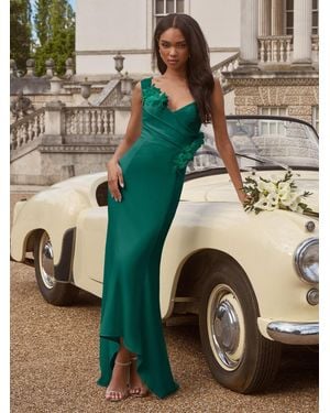 Lipsy Bardot 3D Floral Trim Bridesmaid Dress - Green