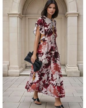 Religion Ara Maxi Occasion Dress With Ruffle Sleeves And Lace Trim - Orange