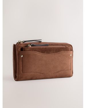 Next Tan Suedette Large Zip Purse - Brown