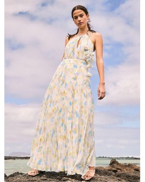 Ro & Zo Allegra Watercolor Floral Pleated Maxi Dress - White