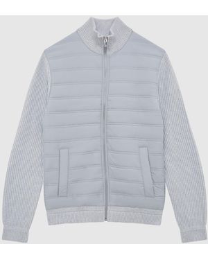 Reiss Trainer Gesteppte Hybrid-Strickjacke Mit Reißverschluss - Grau