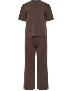 PixieGirl Petite T-Shirt & Wide Leg Sweatpants Set - Brown