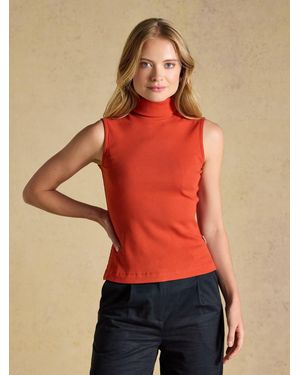 Joules Burnt Ribbed Cotton Rich Sleeveless Roll Neck - Red
