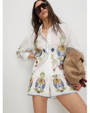 River Island Palm Print Embroidered Shorts - White