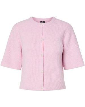 Pieces Short Sleeve O-Neck Knit Cardigan - Pink