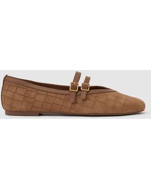 Reiss Eliza Suede Croc-Embossed Ballet Flats - White