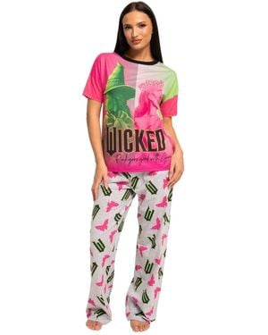 Character Wicked Elphaba And Glinda Long Sleeve 100% Cotton Pajamas Set - Pink
