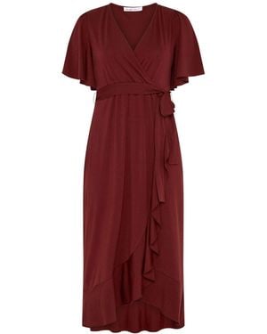 Yours Curve Light Wrap Ruffle Hem Maxi Dress - Red
