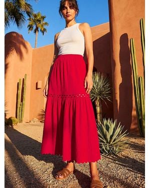 Roman Scallop Trim Midi Skirt - Red