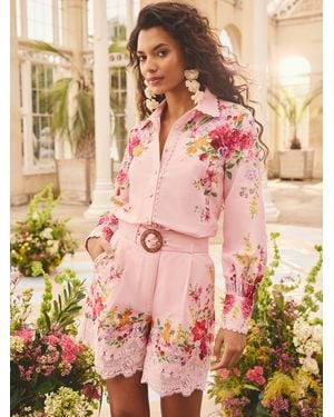 Love & Roses X Rhs Scallop Edge Button Through Long Sleeve Shirt - Pink