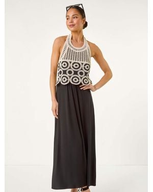Roman Petite Crochet Contrast Maxi Dress - Blue