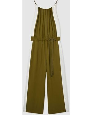 Reiss Cream Colorblock Gathered Wide-Leg Jumpsuit - Green