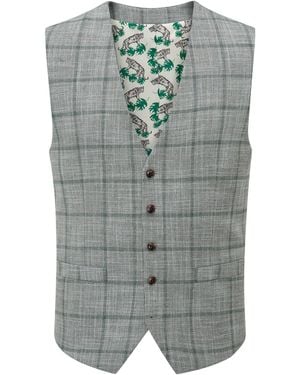Skopes Tailored Fit Single Valetta Breasted Check Waistcoat - Gray