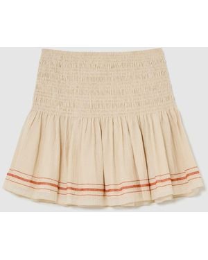 Reiss Catie Cotton-Blend Shirred Mini Skirt - Natural