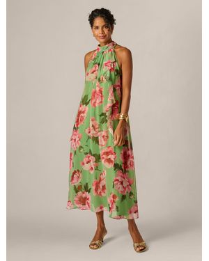 Adrianna Papell Print Halter Trapeze Dress - Green