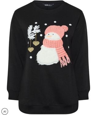 Yours Curve Snowman Embellished Novelty Christmas Sweatshirt - Black