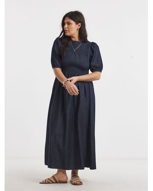 Simply Be Denim Shirred Midaxi Dress - Blue