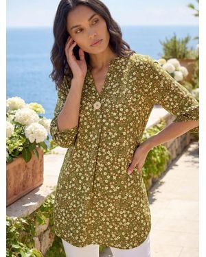 Roman Ditsy Floral Print Tunic Top - Green
