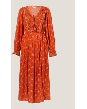Monsoon Amaya Print Long Sleeve Midi Dress - Red