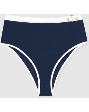 Reiss Ivory Bronte Textured Colour-Block Bikini Bottoms - Blue