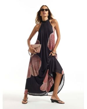 River Island Halter Floral Print Maxi Dress - White