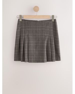 Next Check Pleated Mini Skirt - Gray