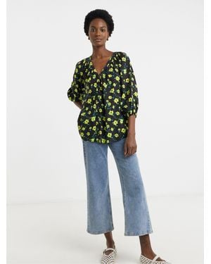 JD Williams Collarless Button Through Blouse - Green