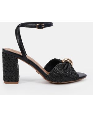 Novo Leighton Block Heel Raffia Hardware Two Part Sandals - Black