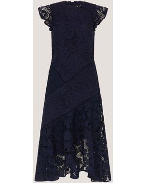 Monsoon Gina Flutter Sleeve Floral Lace Midi Dress - Blue