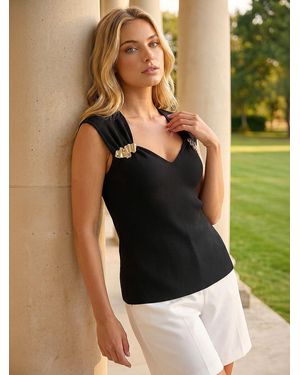 Roman Hardware Trim Knit Top - Black