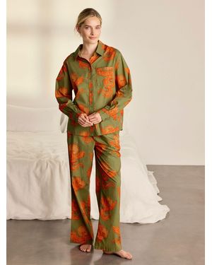 Chelsea Peers Cotton Solar Phoenix Print Long Pyjamas Set - Natural