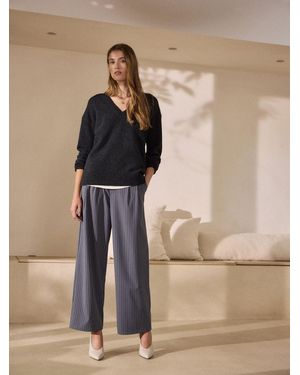 Next Pinstripe N. Premium Wide Leg Tailored Jersey Pants - Natural