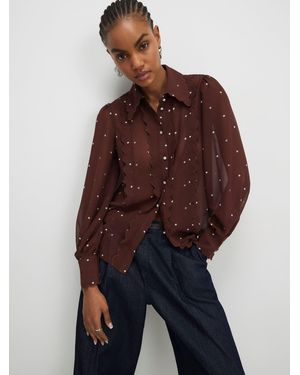 River Island Long Sleeve Scallop Hem Polka Dot Shirt - Brown