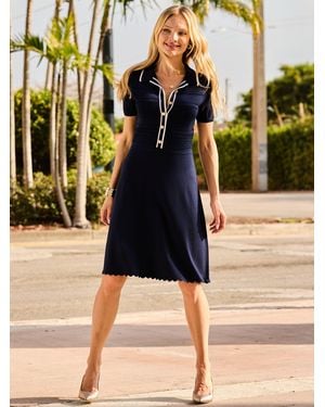 Sosandar Trim Tipped Collar Fit & Flare Knit Dress - Yellow