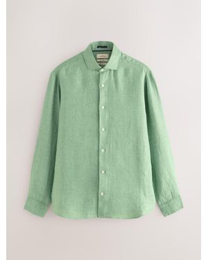 Next Signature Langarmhemd Aus 100% Delave-Leinen - Grün